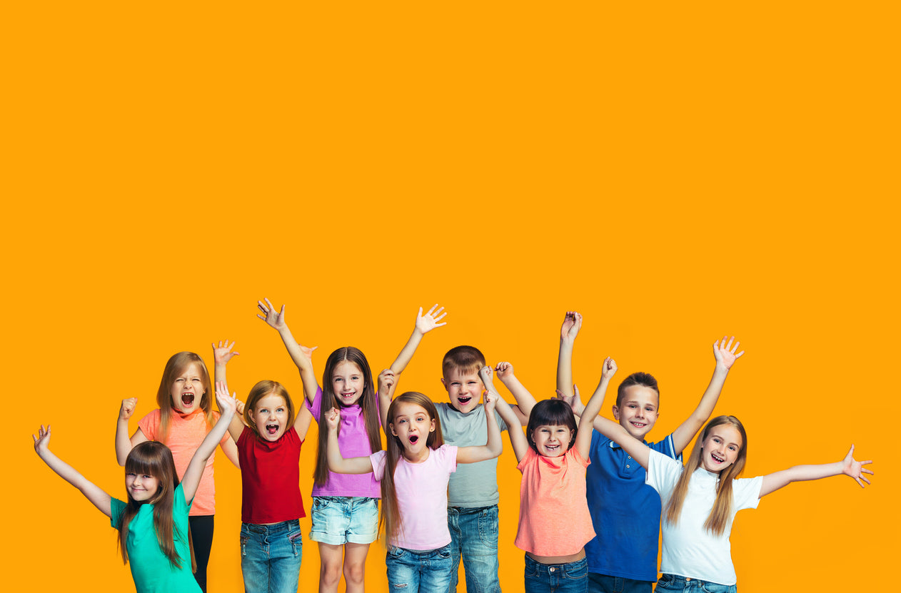 group of young students cheering