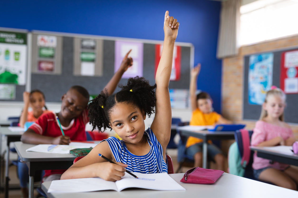 Elementary school students learning in their classroom