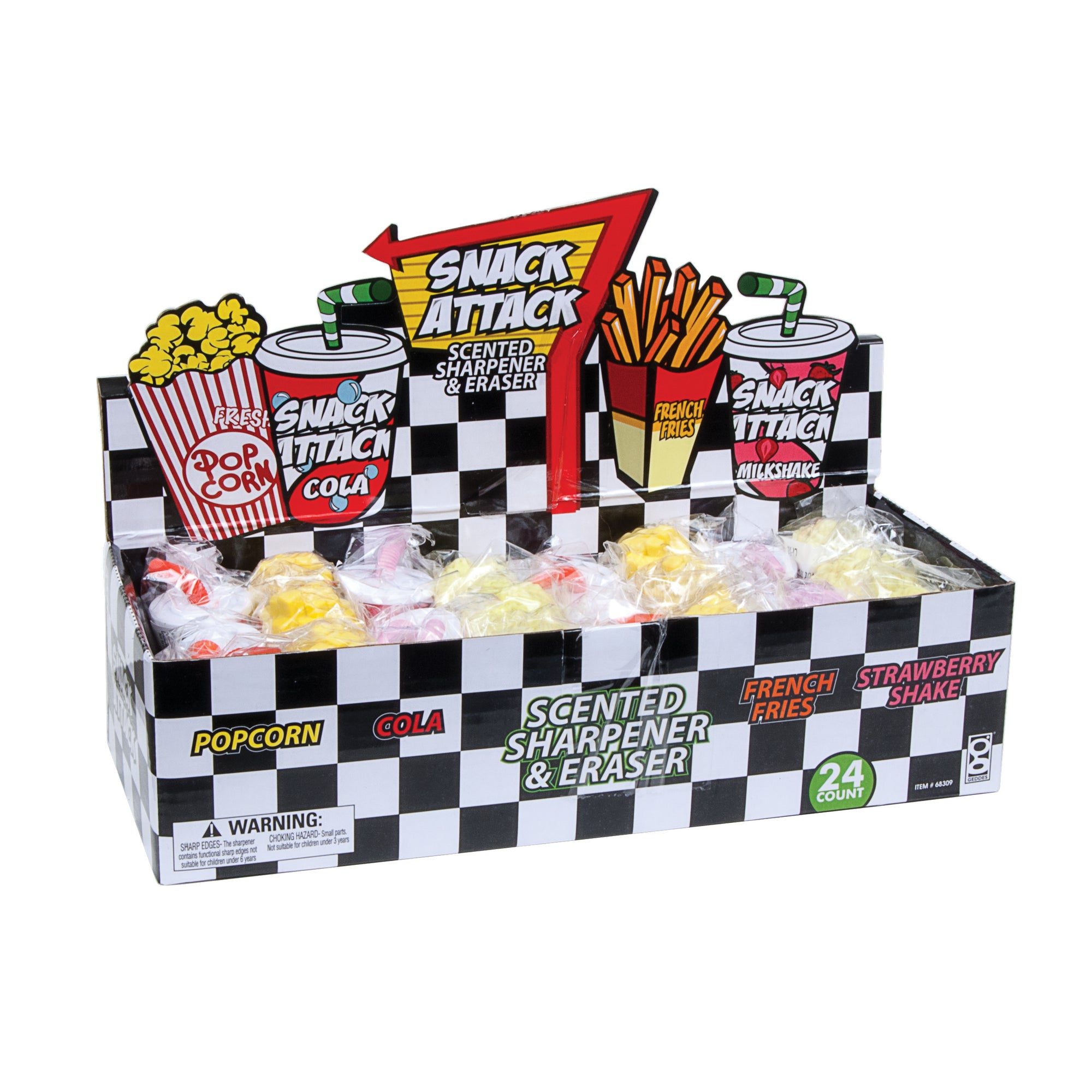 Snack Attack Scented Pencil Sharpeners and Erasers