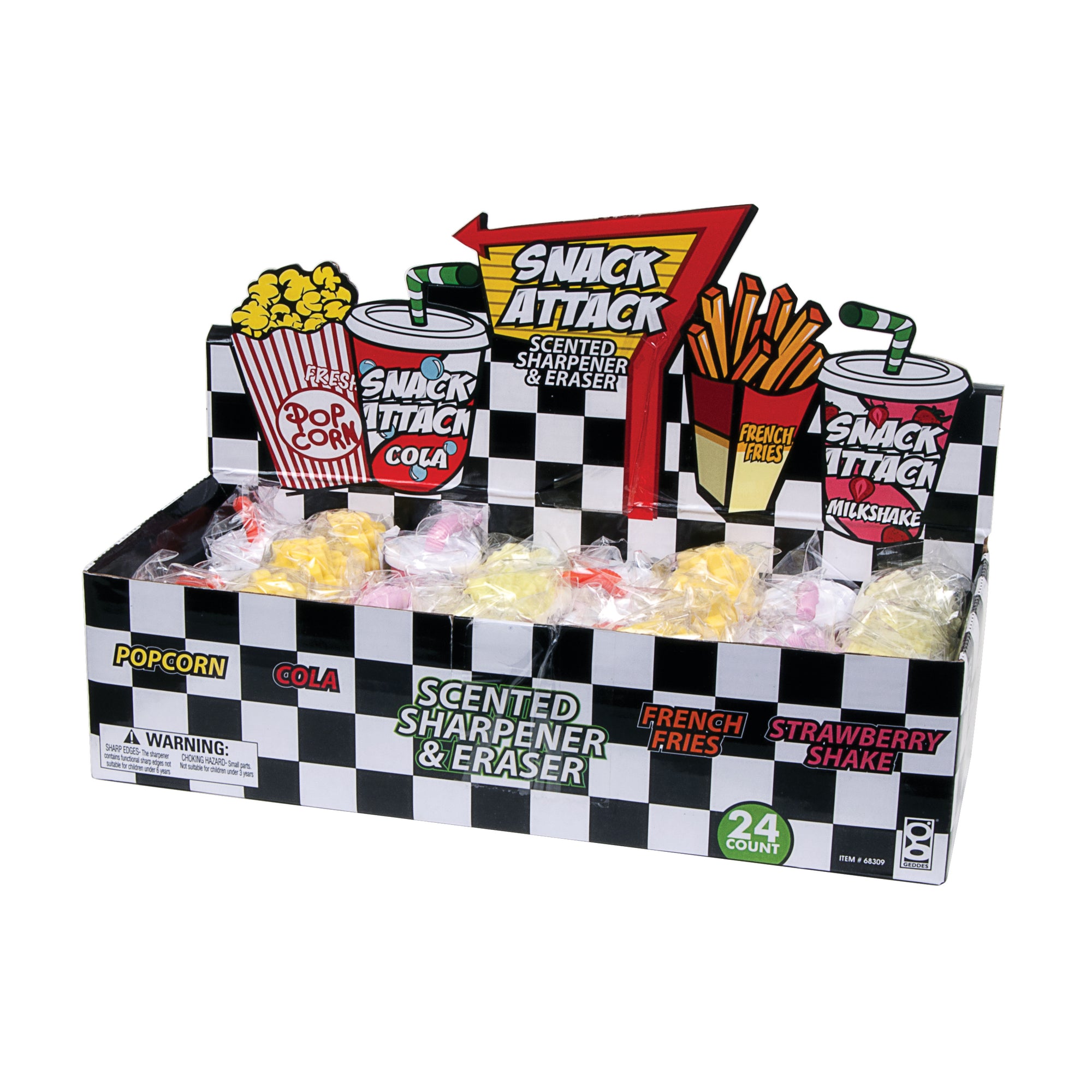 Snack Attack Scented Pencil Sharpeners and Erasers