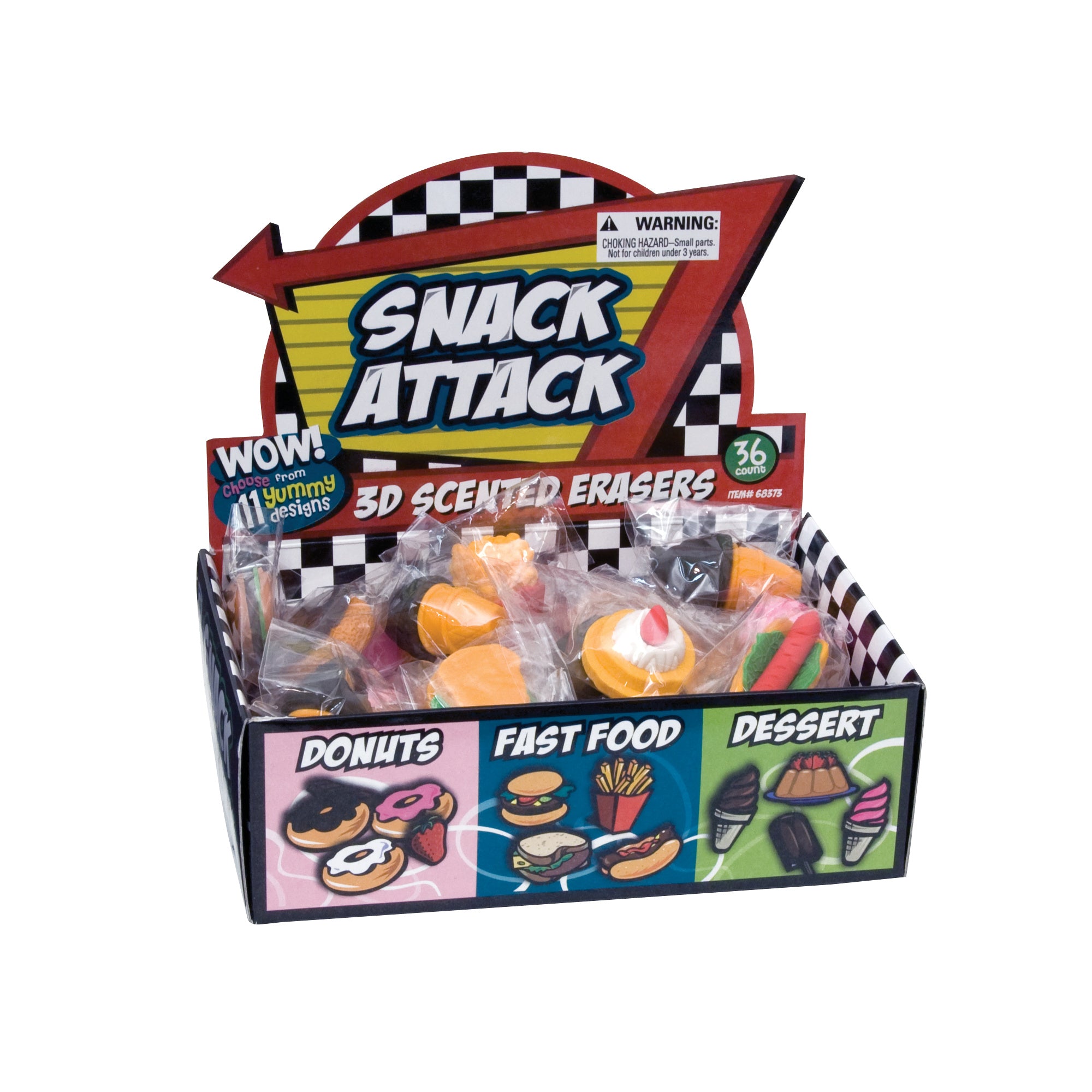 Snack Attack 3D Scented Eraser Display - 36 per display