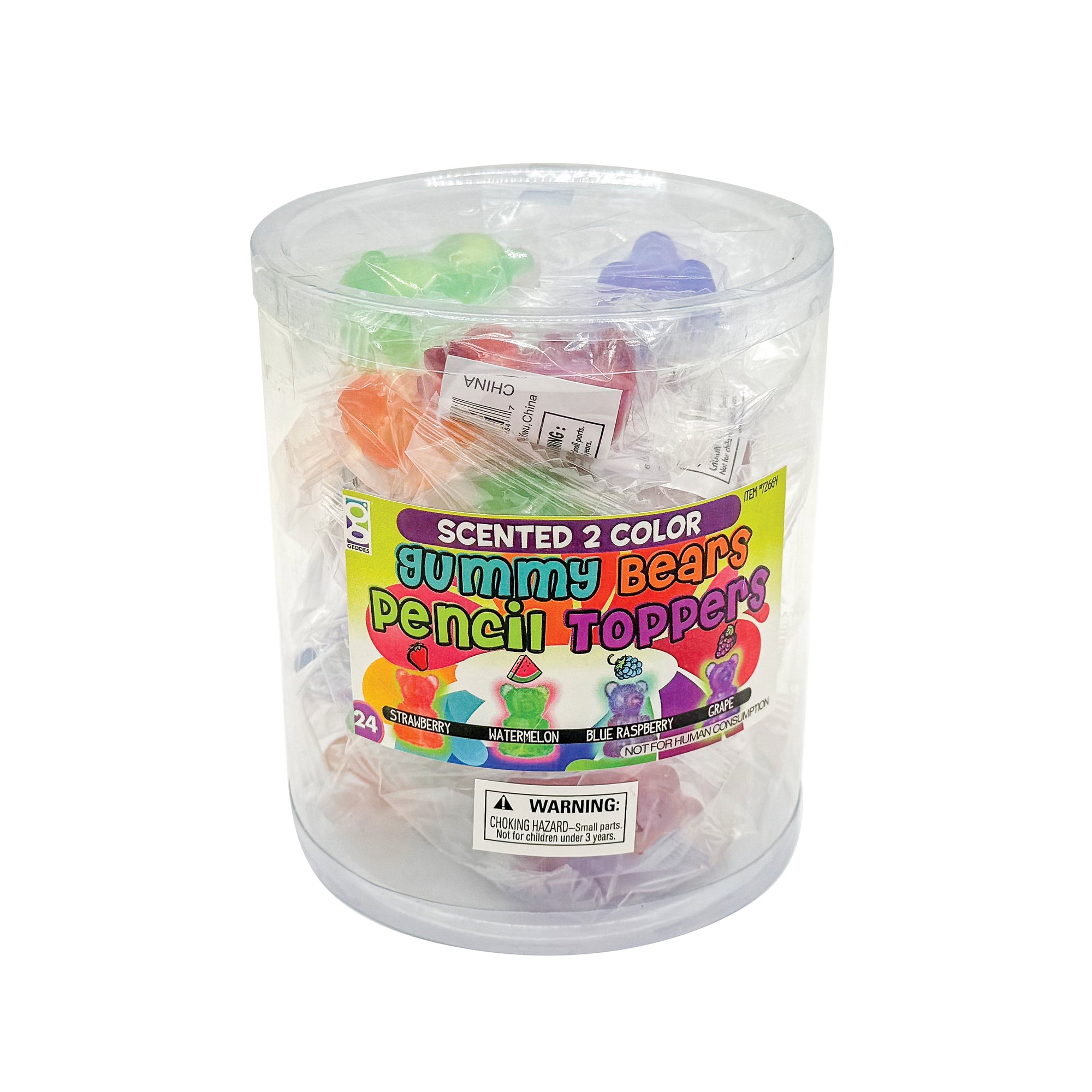 Scented 2-Color Gummy Bear Pencil Toppers - 24 per tub